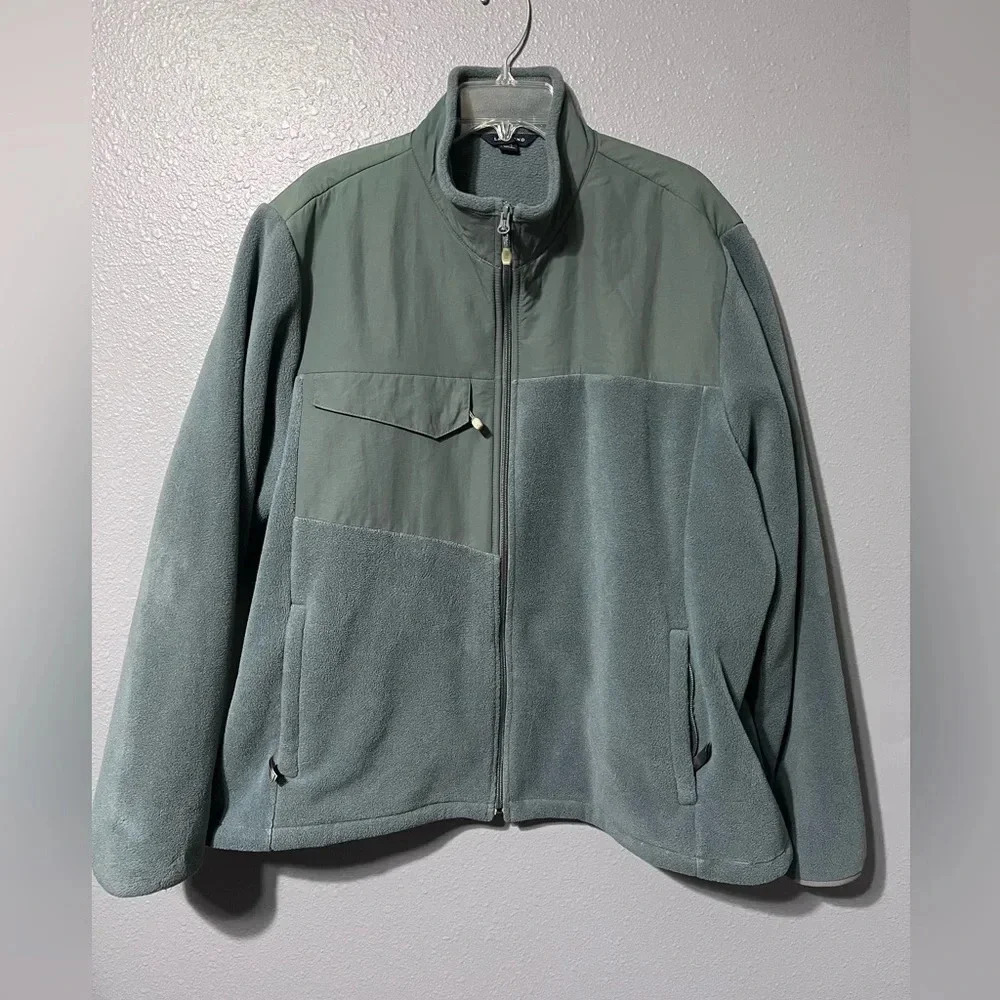Lands End Jacket Coat Green Men's XXL (2XL) Full Zip Fleece Lined w/toggle Waist